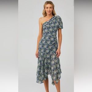 ASTR SANTORINI FLORAL ONE SHOULDER MIDI DREES